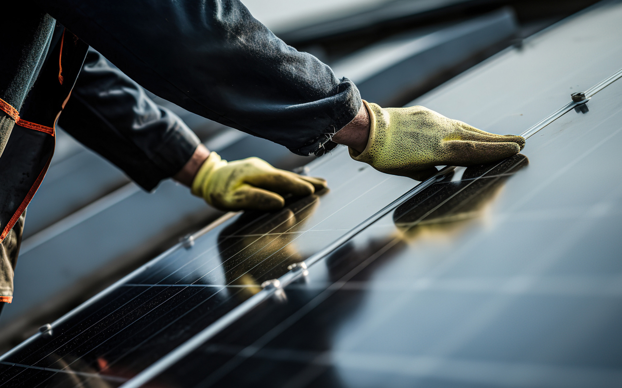 Person installing solar panel