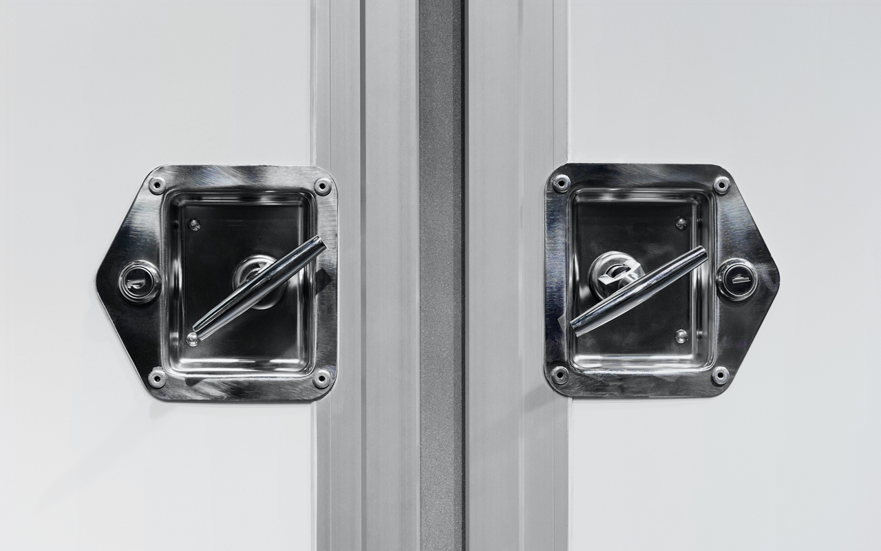 Closeup of T Style handles on trailer doors