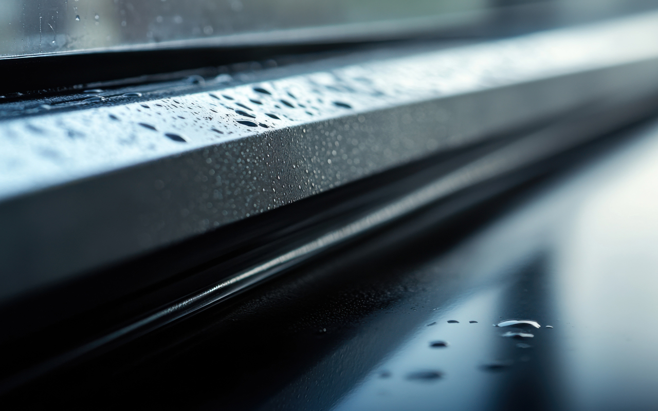 Close up of weather stripping by window