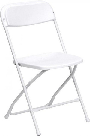 White Folding Poly Chairs with Metal Frame Rental Starting At: