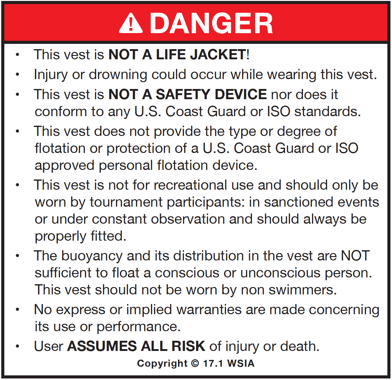 Competition Vest Warning Label
