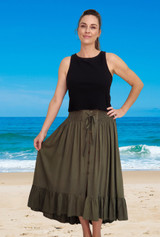 Tanya long Summer Skirt, Relaxed Fit, Flowy, Light Rayon Material Used, Cool & Comfortable, Plain Khaki #2, From Tropical Summer Clothing Shop in Cairns, Australia