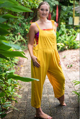 Renee Long Playsuit, Pantsuit, Sleeveless, Rayon Fabric, Cool & Comfortable, Plain Mustard, From Tropical Summer Clothing Store in Cairns, Australia