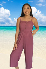 Mia Ladies Long Summer Jumpsuit, Cool Rayon, Sleeveless, Light & Comfortable, Plain Rose, From Tropical Summer Clothing Store in Cairns, Australia