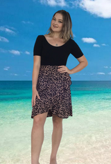 Yazmin Ladies Flowy Summer Skirt, Relaxed Fit, Light Rayon Fabric, Breathable & Comfortable, Leo Brown, From Tropical Summer Clothing Store in Cairns, Australia