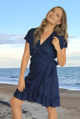 Jessica Ladies Summer Wrap Dress, Rayon, Light & Comfortable, Plain Navy, From Tropical Summer Clothing in Cairns, Australia