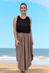 Selena Ladies Long Summer Skirt, Relaxed Fit, Light Rayon Fabric, Breathable & Comfortable, Plain Stone, From Tropical Summer Clothing Shop in Cairns, Australia