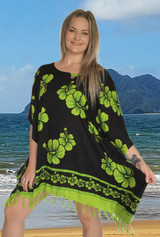 Ladies Hibiscus, Fringe top, Buy women's tropical summer tops lime