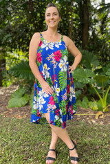 wholesale Lisa Plus Size Sleeveless Summer Dress, Cool Rayon Fabric, Light & Comfortable, Tropical Royal, From Tropical Summer Clothing in Cairns, Australia