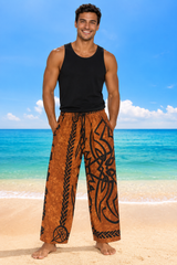 Celtic pants brown, elastic waistband, light and cool for summer
