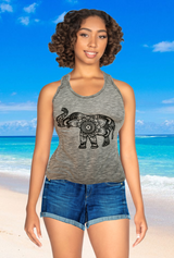 sleeveless t shirt lucky elephant print color grey