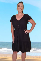 Michelle Women's Short Sun Dress, Relaxed Fit, Light Rayon, Cool & Comfortable, Plain Black, From Tropical Summer Clothing in Cairns, Australia
