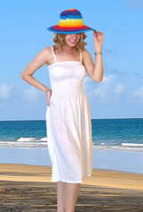 Anna Shirring Long Summer Dress, Sleeveless, Light Rayon, Cool & Comfortable, Plain White, From Tropical Summer Clothing in Cairns, Australia