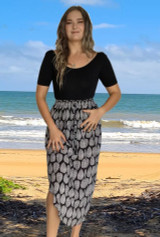 Selena Ladies Flowy Summer Skirt, Easy Fit, Breathable Rayon Material, Light & Comfortable, Large Leaf Black & White, From Tropical Summer Clothing in Cairns, Australia