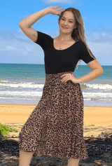 Tanya long Summer Skirt, Relaxed Fit, Flowy, Breathable Rayon Fabric, Light & Comfortable, Leo Brown, From Tropical Summer Clothing Store in Cairns, Australia