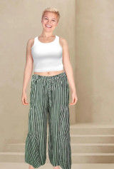 Sky Panel flared long pants Green White Stripe