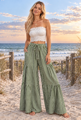 Sky Panel flared long pants Green White Stripe