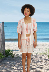 wholesale Alice 3 piece set, shirring top, elastic waist short and jacket, color white pink