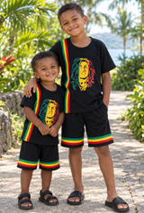Liam Reggae Rasta 2 pcs shirt and short set for fans of Rastafarian legend Bob Marley. Buy wholesale from Australia