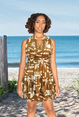 Willow cross back bare back dress, cool and comfy for summer from Cairns Australia color tan