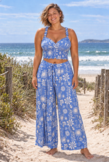 halter top and pants set turquoise print