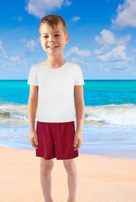 Boy's elastic waist shorts with drawstring in quick dry fabric color red