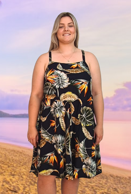 wholesale Lisa Women's Short Plus Size Summer Dress, Cool Rayon, Light & Comfortable, Bird of paradise Tan, From Tropical Summer Clothing Shop in Cairns, Australia