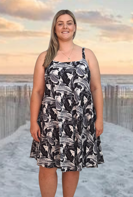wholesale Lisa Women's Short Plus Size Summer Dress, Cool Rayon, Light & Comfortable, Bay-Leaf Green & White, From Tropical Summer Clothing Shop in Cairns, Australia