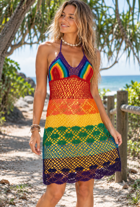 Ladies rainbow crochet dress