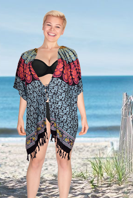 Beach cover up over swimmers, bathers, sun protection, print color mandala pink, buy from Australia