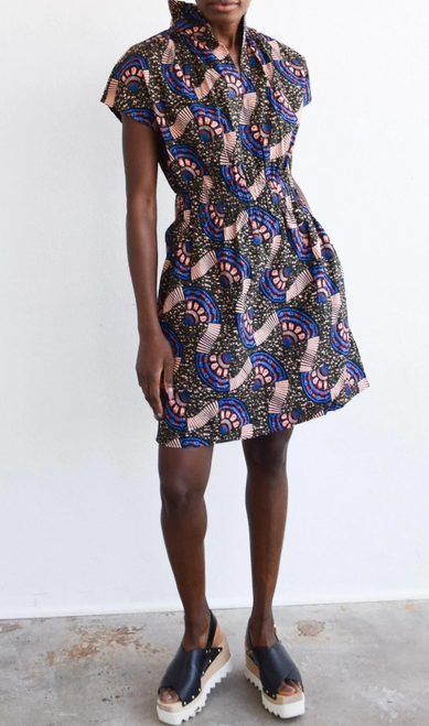 Vicki Elastic Waist Dress in Olive Wax Print