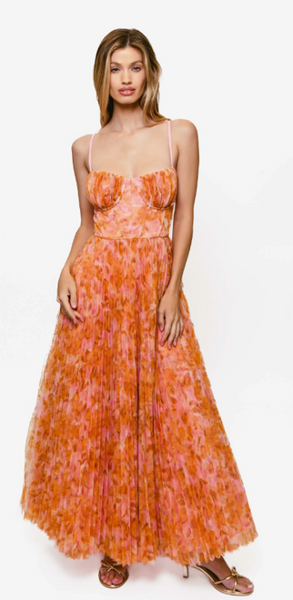 Amara Gown in Gold Vintage Vining Floral