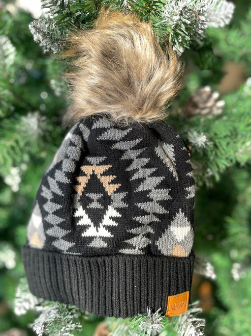 Winter Hat - Black Aztec