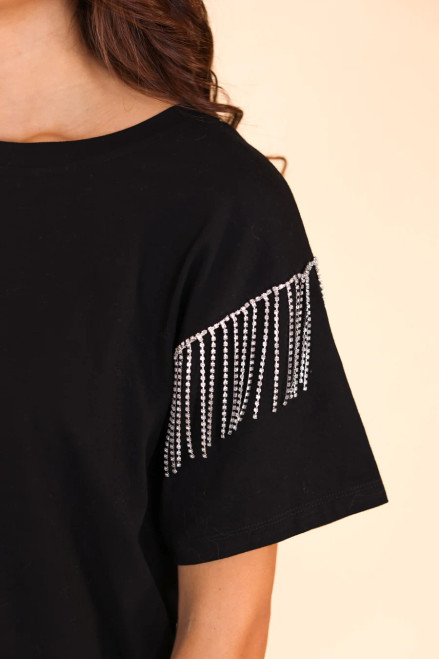 Loretta Rhinestone Fringe Tee