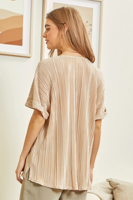 Tan Shimmer Short Sleeve Top