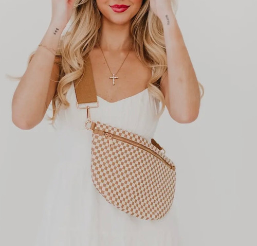 Woven Bum Bag - Checkered Tan