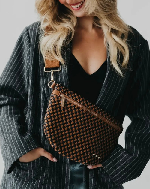 Woven Bum Bag - Checkered Coffee