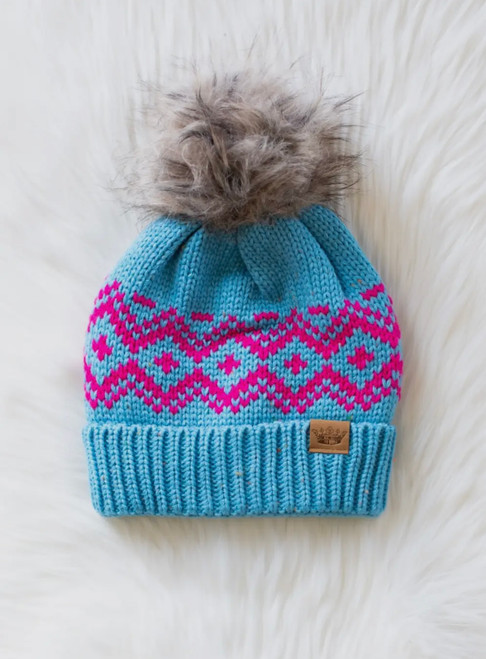 Blue & Pink Patterned Winter Hat