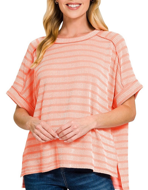 Hi-Low Textured Top - Coral