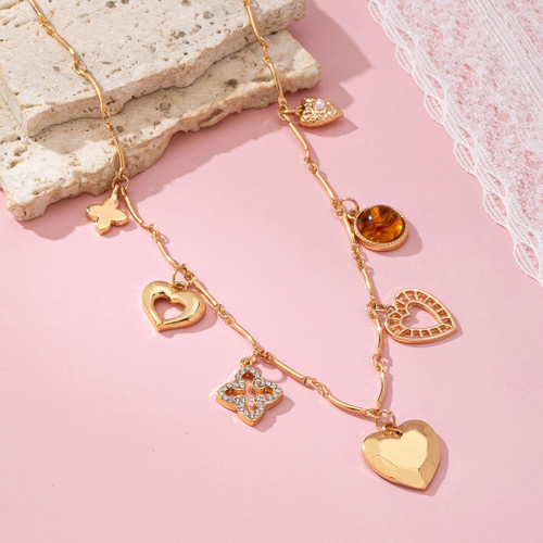 Amber Hearts Charm Necklace