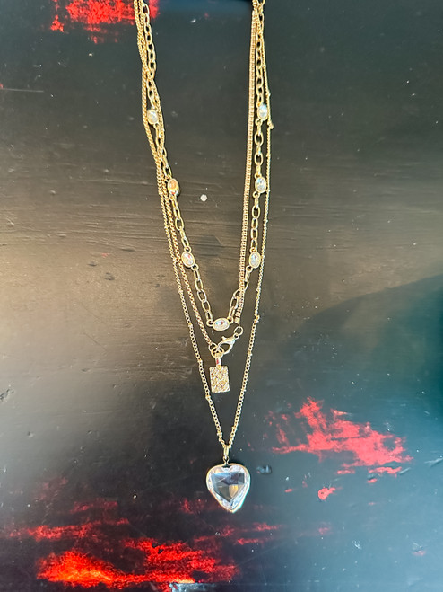 Rhinestone Heart Layered Necklace