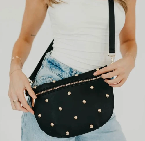 Gold Studded Bum Bag - Black