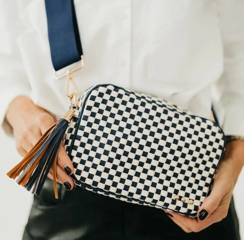 Woven Crossbody - Checkered Navy