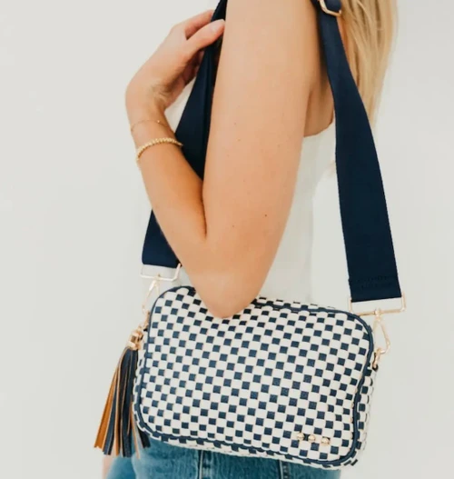 Woven Crossbody - Checkered Navy