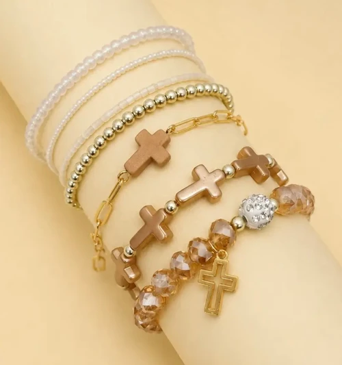 Cross Beaded Bracelet Set