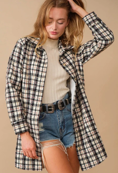 Plaid Wool Blend Jacket