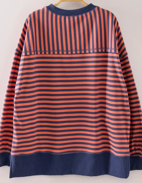Autumn Stripe Pullover - Navy & Coral