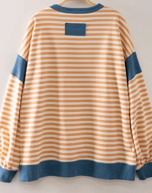 Harvest Stripe Pullover – Camel & Blue