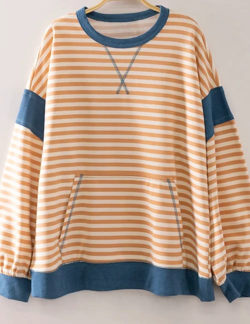 Harvest Stripe Pullover – Camel & Blue