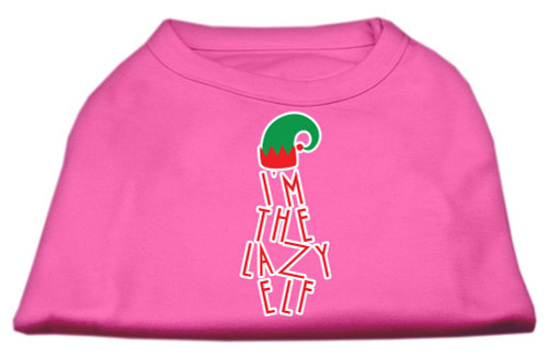 Lazy Elf Screen Print Pet Shirt Bright Pink Med (12)